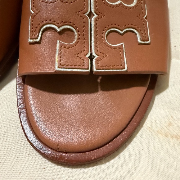 Tory Burch Cognac Leather Logo Slide Sandals Size 7 - Picture 4 of 6